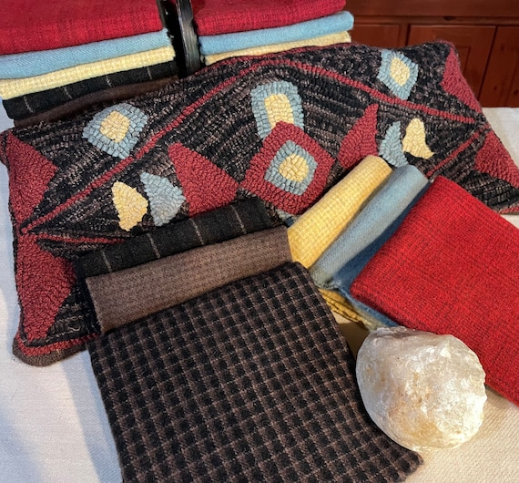 Southwest Geometric, Rug Hooking Kit for  10"x24" Hooked Rug, Primitive Hooked Pillow, Yoga Pillow, Geometric Table Mat, Wall Hanging, K160