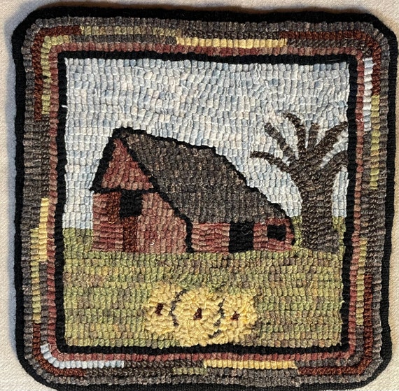 Rug Hooking Pattern for "Old Saltbox Barn, a 12"x12" Mat on Monks Cloth or Primitive Linen, Vintage Barn, Wall Hanging, Chair Pad,  P181