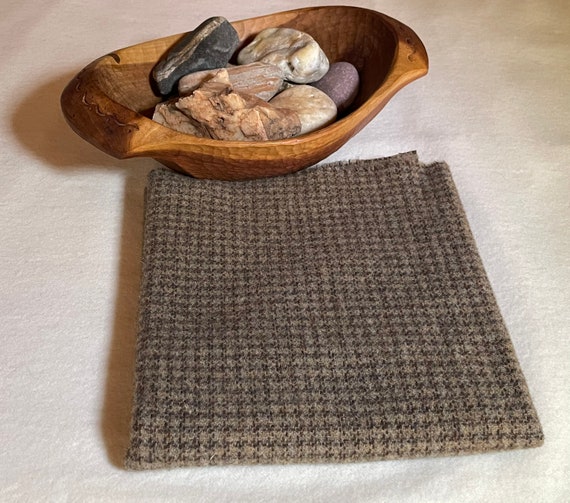 West End Tweed, Brown/Gold/Blue Tweed Check, Mill Dyed Wool Fabric for Rug Hooking, Applique, Penny Rugs, Fiber Arts, Fat Quarter Yard  W547