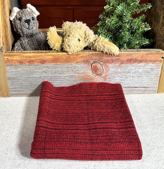 Holiday Red Plaid, Hand-Dyed Wool Fabric, Rug Hooking, Applique, Penny Rugs, Fiber Arts,   Fat 1/4 Yard W704