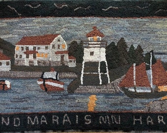 Rug Hooking Pattern, Coast Guard Station, Grand Marais, MN Harbor , 24" x 48", P163