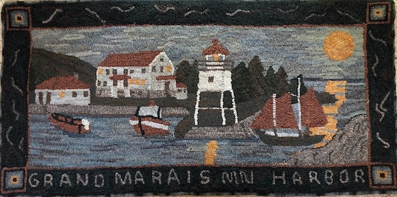 Rug Hooking Pattern, Coast Guard Station, Grand Marais, MN Harbor , 24" x 48", P163