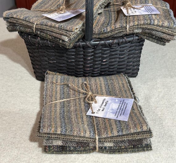 Primitive Gray Background Mix Wool Bundle 100% Wool Fabric for Rug Hooking, Applique, Penny Rugs, Quilting, Slate 5- 1/16 Yard Pieces W376