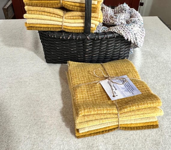 Golden Rod Yellow, Mill-dyed Wool Fabric for Rug Hooking, Applique, Penny Rugs, Quilting, Sunshine, Straw Flowers  6 - 1/16th yd pieces W725