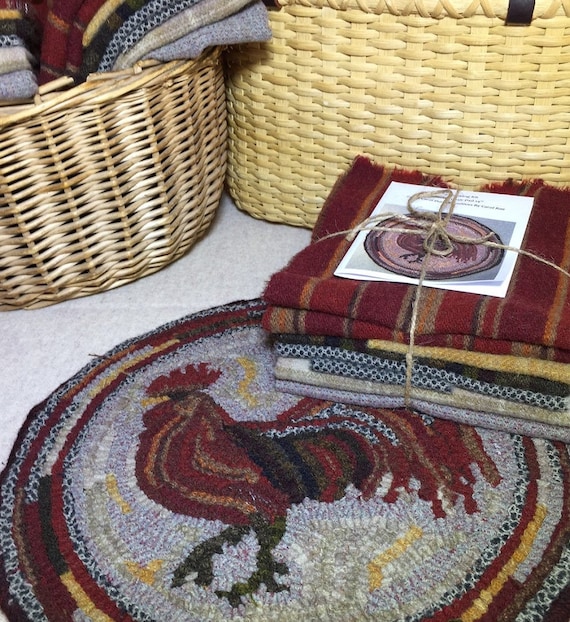 Primitive Rug Hooking Kit for "Herald the Rooster" Chicken Chair Pad  14" Round  K130