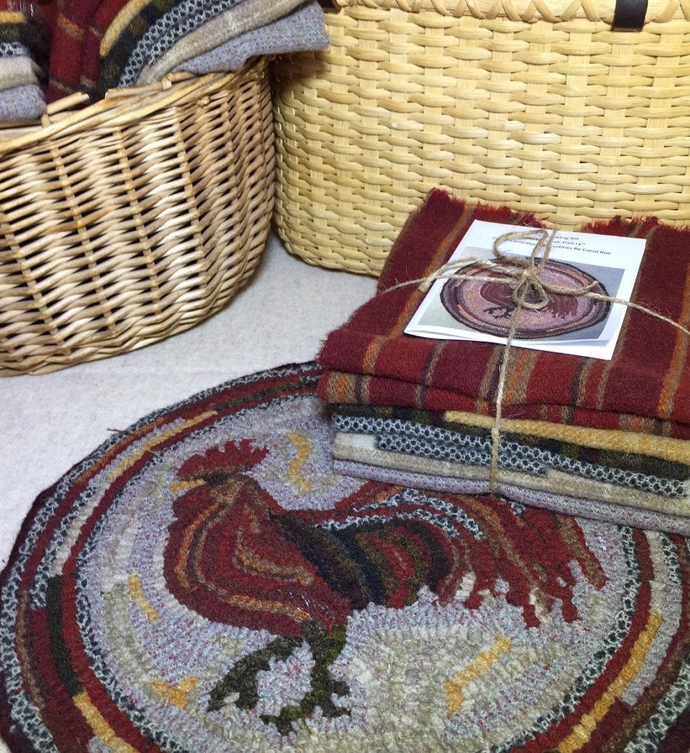 Herald the Rooster, Primitive Rug Hooking Kit for Chicken Chair Pad 14 Round  K130