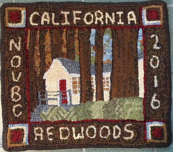 Rug Hooking Pattern, Cabin in the Redwoods, 16" x 18"  P150