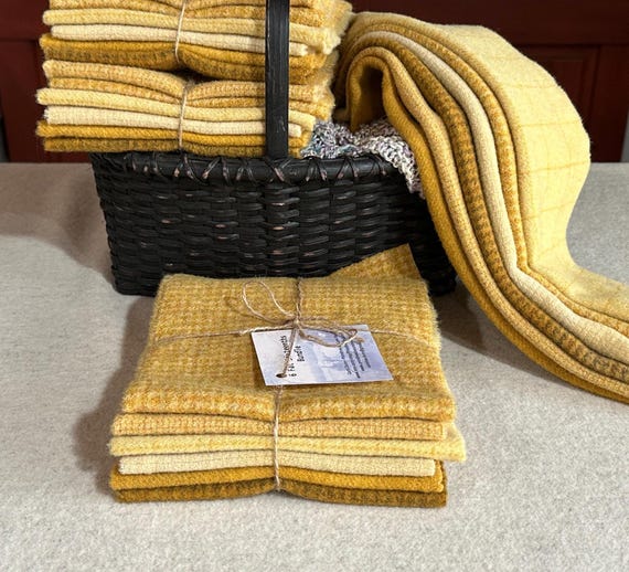 Golden Rod Yellow, Mill-dyed Wool Fabric for Rug Hooking, Applique, Penny Rugs, Quilting, Sunshine, Straw Flowers  6 - 1/16th yd pieces W725