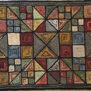 Rug Hooking Pattern, &quot;Scrappy Geo II&quot; 24&quot;x 52&quot;, Geometric Hooked Rug, Primitive Hooked Wall Hanging, P114