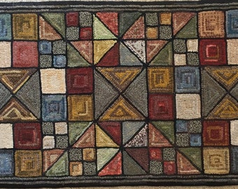 Rug Hooking Pattern, "Scrappy Geo II" 24"x 52", Geometric Hooked Rug, Primitive Hooked Wall Hanging, P114