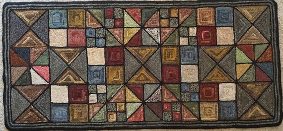 Rug Hooking Pattern, "Scrappy Geo II" 24"x 52", Geometric Hooked Rug, Primitive Hooked Wall Hanging, P114