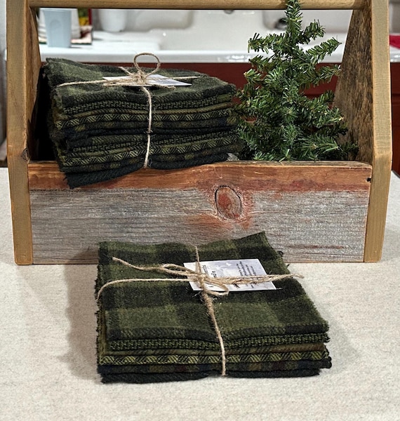 Dark Forest Green Mix, HandDyed Wool Fabric for Rug Hooking, Applique, Penny Rugs, Deep Fir, Dark Green Wool Bundle Six 1/16 yd pieces  W715