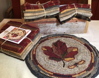 Maple Leaf, Primitive Rug Hooking Kit for Chair Pad  14" Round/Fall Hooked Rug/Primitive Chair Pad/ Hooked Table Mat/Pillow K140