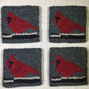 Rug Hooking Pattern , 4 Cardinal Mug Rugs 5&quot; x 5&quot;, P152