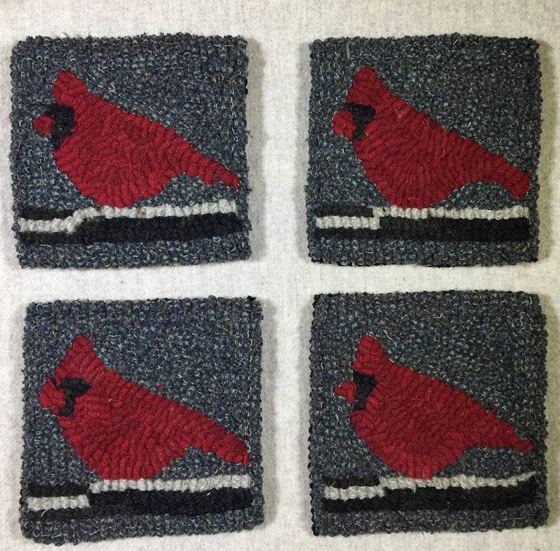 Rug Hooking Pattern , 4 Cardinal Mug Rugs 5