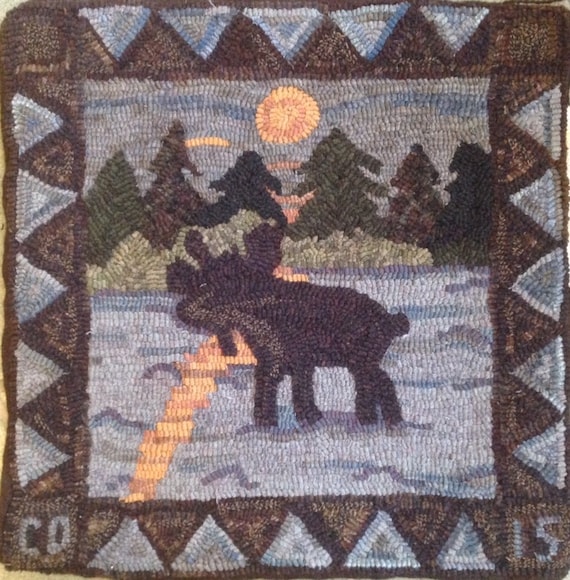 Rug Hooking Pattern, Moonshine Moose, Monks Cloth or Primitive Linen, 20" x 20" P115