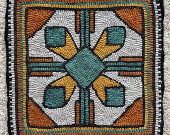 Nikki's Geo, Patrón de enganche de alfombra, Colgante de pared, Almohadilla para silla, Alfombra de mesa, Cuadrado de edredón, 14" x 14", P162