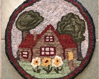 Rug Hooking Pattern for "Summer Cottage" Chair Pad, on Monks Cloth or Primitive Linen, P167