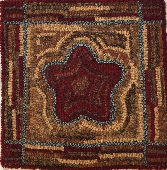 Primtive Rug Hooking Pattern , "Single Star"  12" x 12", Mat on Monks Cloth or Primitive Linen, Vintage Quilt, Wall Hanging, Geometric P184