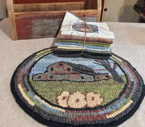 Old Barn #4, Primitive Rug Hooking Kit for Chair Pad  14" Round  K123