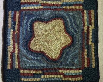 Rug Hooking Pattern, "Blue Single Star"  12" x 12", Mat on Monks Cloth or Primitive Linen, Vintage Quilt, Wall Hanging, Geometric P185