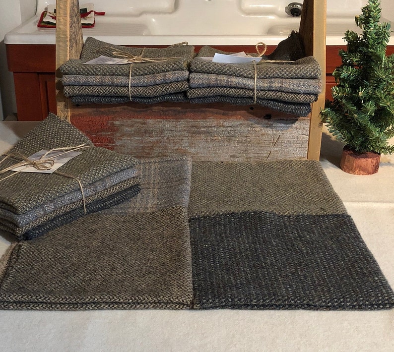 Applique Penny Rugs Quilting 4- one eighth Yard Pieces W376 Gray Primitive Background Mix Wool Bundle 100/% Wool Fabric for Rug Hooking