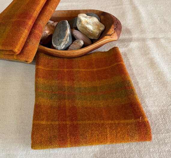 Autumn Spice Plaid II, a Hand  Dyed Wool Fabric for Rug Hooking, Applique, Penny Rugs, Fiber Arts, Fat Quarter Yard, Multi Orange Plaid W565