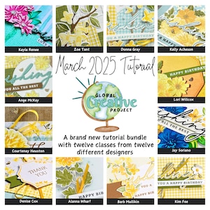 Floral Delight Stampin' Up! Global Creative Project Tutorial Bundle z marca 2025 r., 12 plików PDF projektu i linki do samouczków wideo