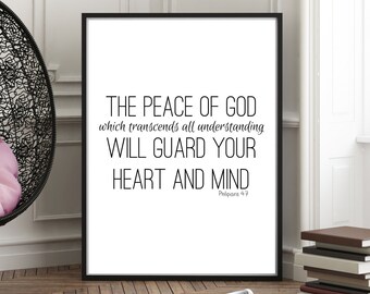 Philipians 4:7, Printable Scripture, Bible Verse Print, Christian Wall Art