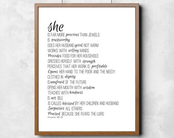 Proverbs 31:10-30, Printable Scripture, Bible Verse Print, Christian Wall Art