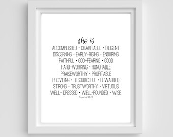 Proverbs 31:10-30, Printable Scripture, Bible Verse Print, Christian Wall Art