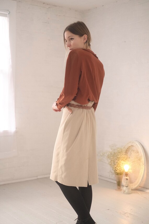 Vintage 1970s Fuzzy Cashmere Skirt L Peal Off-WhiteIvory Stretchy Knit Skirt N