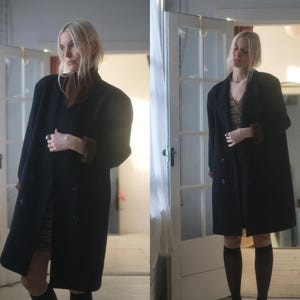 1990s Ebony + Mocha Wool Overcoat // Vintage 1990s Black Women's Oversize Button Up Maxi Blazer Winter Suit Jacket Masculine Minimalist