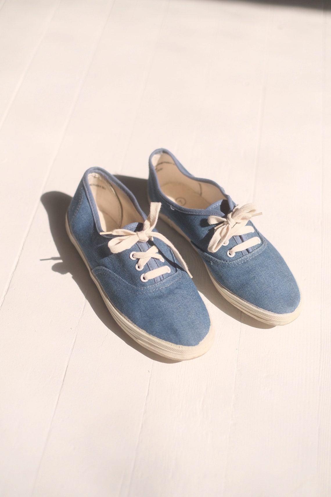 Denim Tennis Shoes Sz 7 // Vintage Jean Basic Cotton Lace Up | Etsy