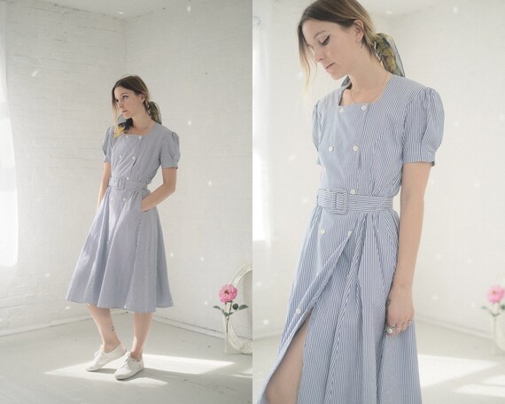 Seersucker Puff Sleeve Dress