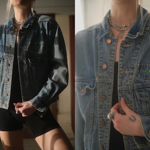 1980er Jahre Code Bleu Jeansjacke // Vintage 1990s Oversize Jeansjacke in leichter Waschung (Boxy Boyfriend)