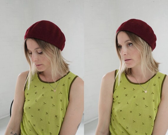 Merlot Beret // Vintage Maroon French Beret Wine W