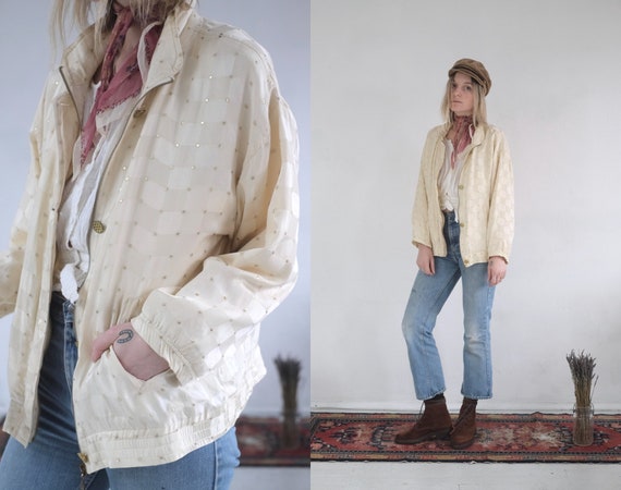 Ivory + Gold Silk Bomber