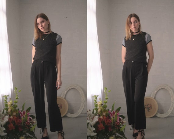 High Waist Trousers 27 28 // Vintage Black Wide Le