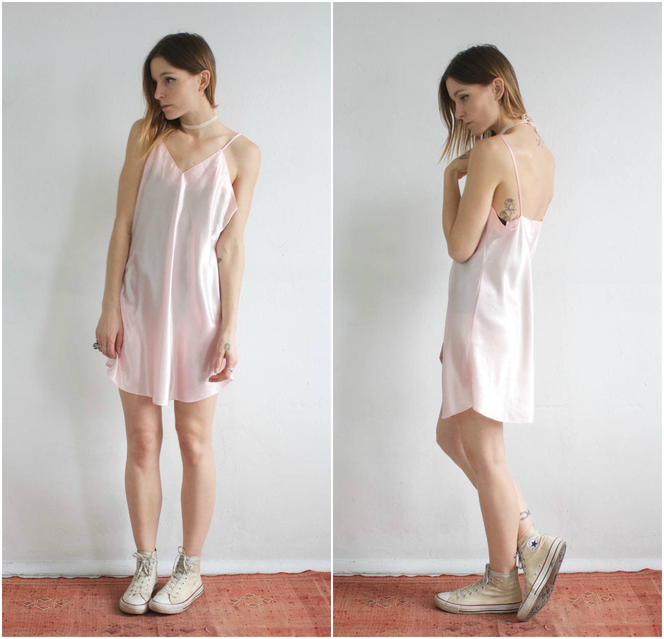 Blush Slip Dress // Vintage Pink Satin Minimalist Shiny Pastel Etsy