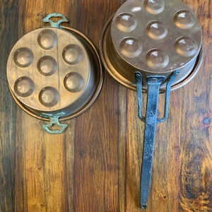 French Copper Pan - Poaching - Egg - Pair - Antique - Cookware - Kitchen Decor - Primitive - F1