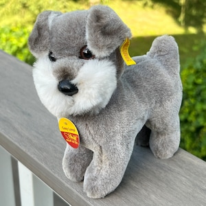 Steiff Dog - Schnauzer - Tags - Gray - White - Plush - Collectible Toy - Small - Vintage - Z2