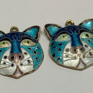Laurel Burch Cat Earrings Rare Enamel Turquoise Blue Gold Silver White Vintage image 5