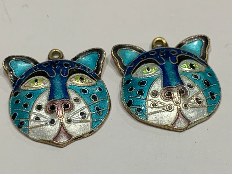 Laurel Burch Cat Earrings Rare Enamel Turquoise Blue Gold Silver White Vintage image 5