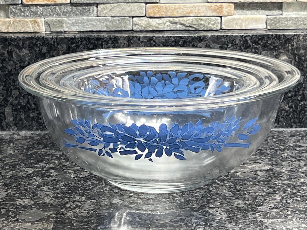 Pyrex Blue Ribbon - Bowls - Nesting - Mixing - Clear - Floral - Set of ...