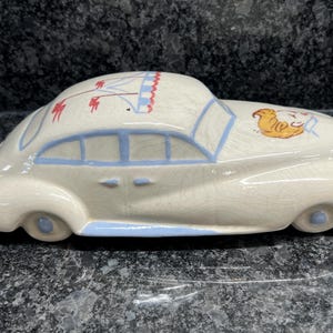 Car Night Light - Lamp - Ceramic - Fifties - Automobilia - Headlights - White - Blue - Rare - T1