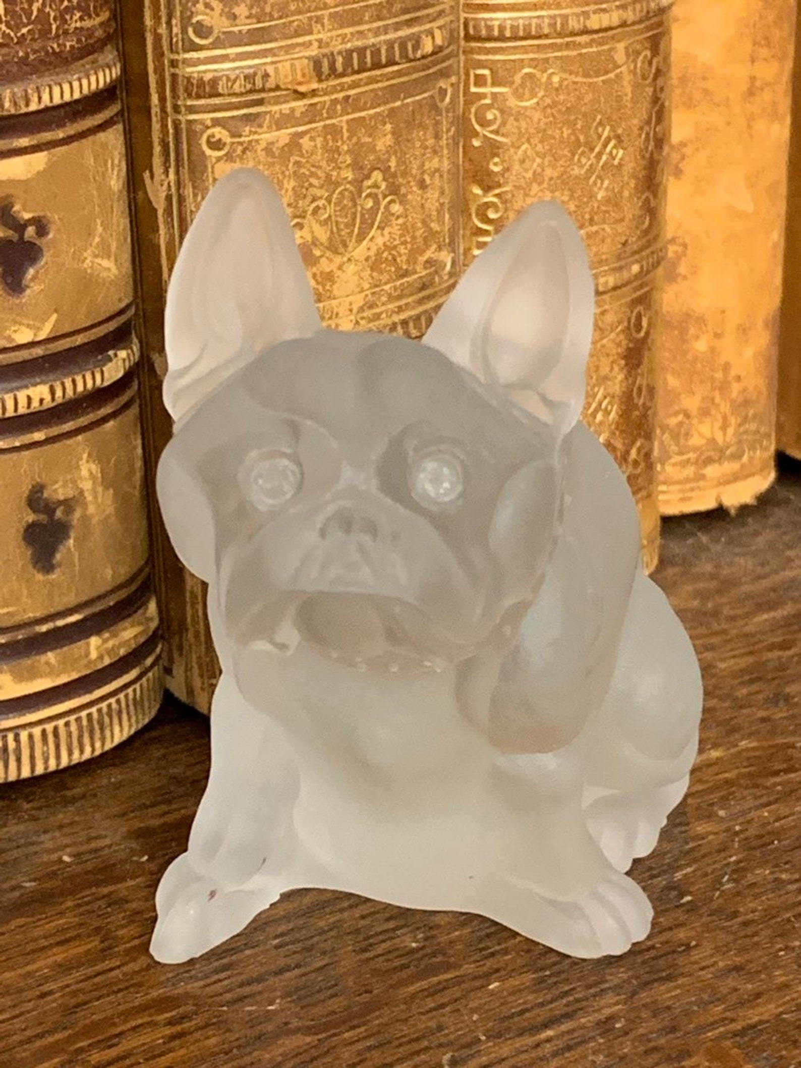 French Bulldog Figurine Frosted Glass Satin Vintage Etsy