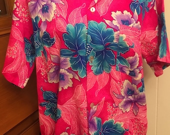 Camisa Hawaiana - Luau - Tiki Bar - Sixties - Retro - Rosa - Azul - Púrpura - Blanco - Aloha - Vintage - L1
