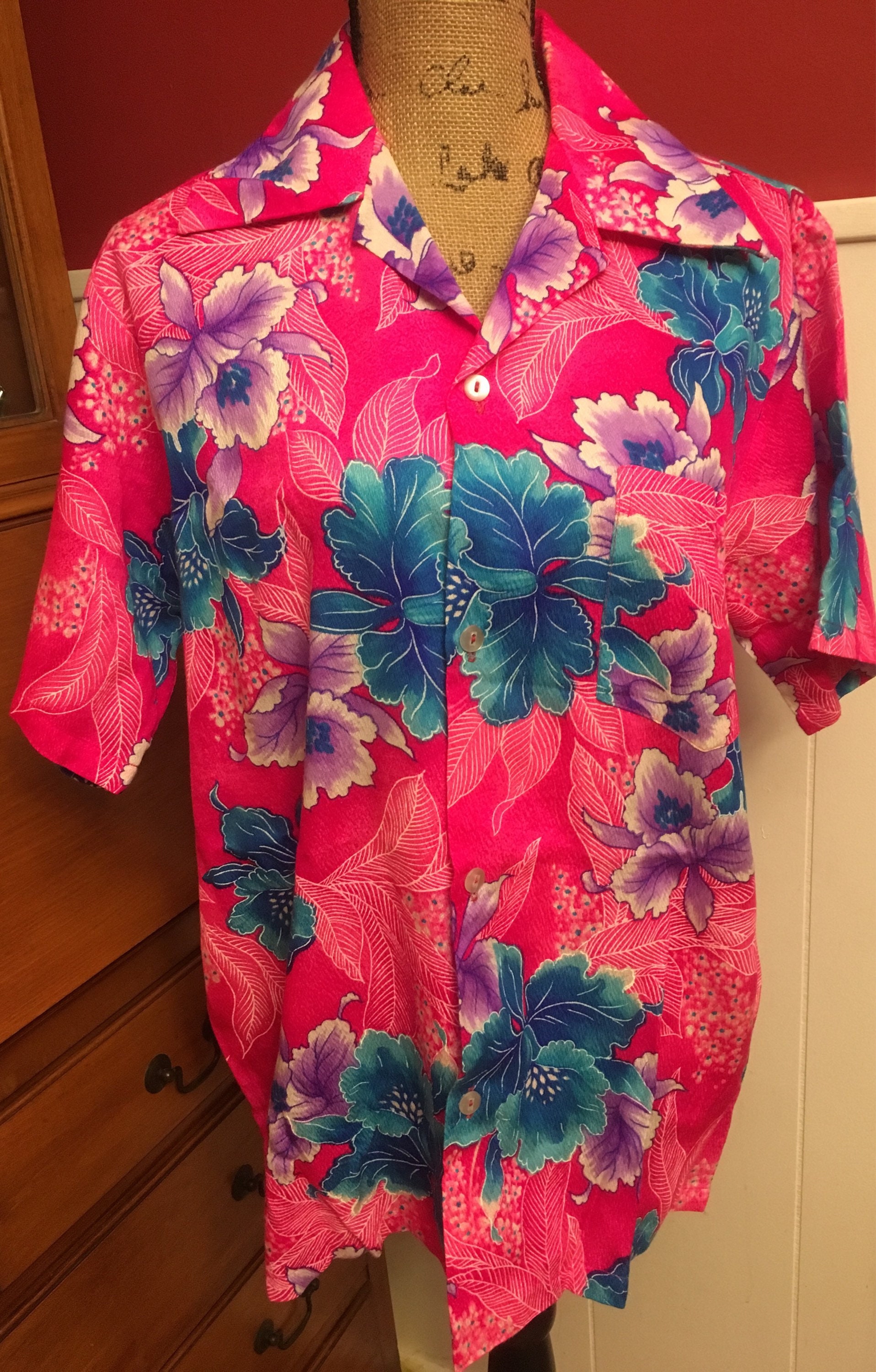 Hawaiian Shirt Luau Tiki Bar Sixties Retro Pink | Etsy