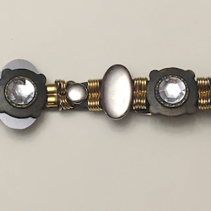 Designer Belt - Industrial - Dannah Gripoix Style - Leather - Metal - Mixed Metals - Modernist - Rhinestones - Vintage